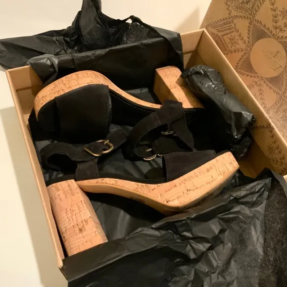 Free People Brooke Black Suede Platform Stiletto Block Heels Summer Sandals 39