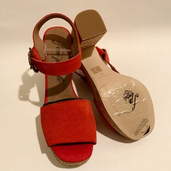Free People Brooke Red Suede Platform Stiletto Block Cork Heel Summer Sandal 38