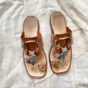 Free people brown leather toe slip rope sandals