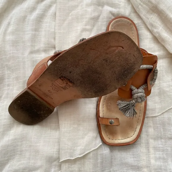 Free people brown leather toe slip rope sandals