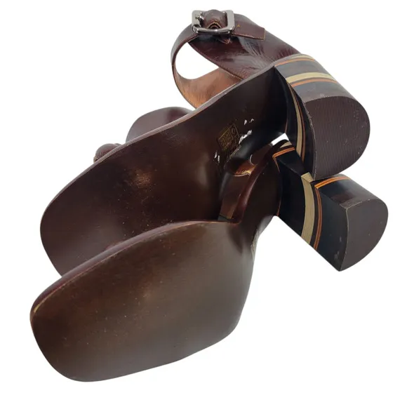 Free People Cabana Heels Brown Jeffrey Campbell Leather Sandals Wooden Block 7