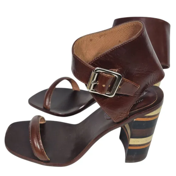 Free People Cabana Heels Brown Jeffrey Campbell Leather Sandals Wooden Block 7