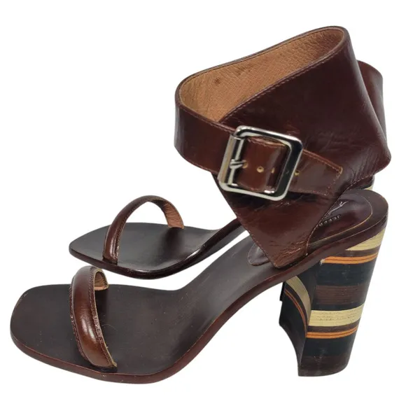 Free People Cabana Heels Brown Jeffrey Campbell Leather Sandals Wooden Block 7