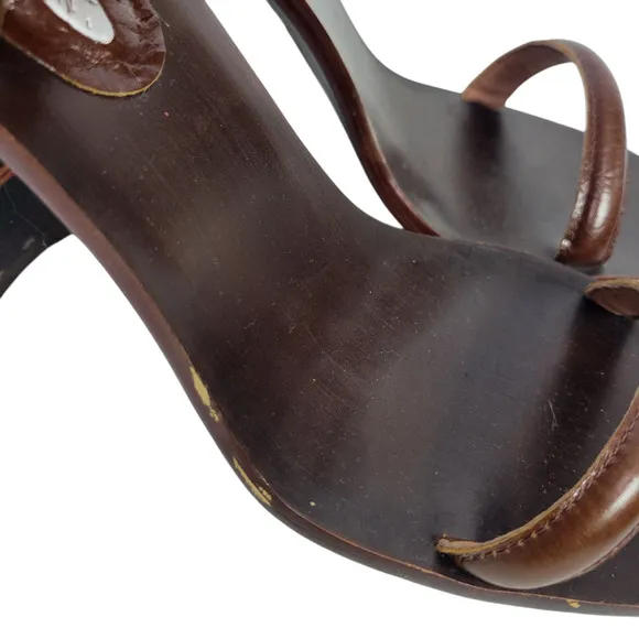 Free People Cabana Heels Brown Jeffrey Campbell Leather Sandals Wooden Block 7