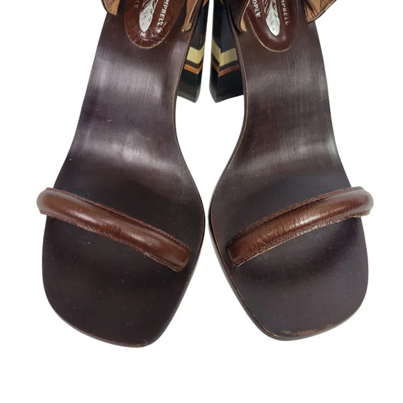 Free People Cabana Heels Brown Jeffrey Campbell Leather Sandals Wooden Block 7