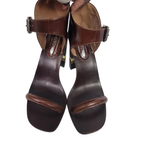 Free People Cabana Heels Brown Jeffrey Campbell Leather Sandals Wooden Block 7