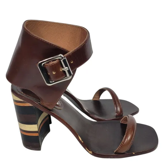 Free People Cabana Heels Brown Jeffrey Campbell Leather Sandals Wooden Block 7