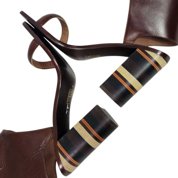 Free People Cabana Heels Brown Jeffrey Campbell Leather Sandals Wooden Block 7