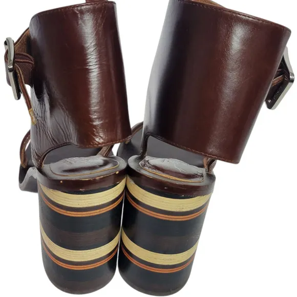 Free People Cabana Heels Brown Jeffrey Campbell Leather Sandals Wooden Block 7