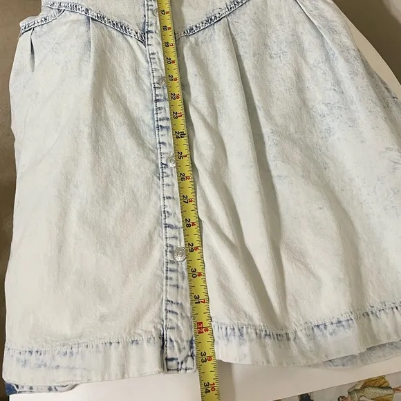 FREE PEOPLE Hannah Blue Denim Acid Washed Button Front Full Skirt Mini Dress