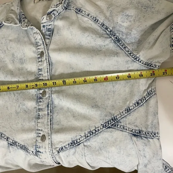 FREE PEOPLE Hannah Blue Denim Acid Washed Button Front Full Skirt Mini Dress