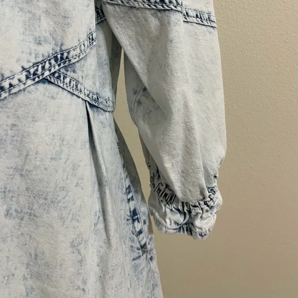 FREE PEOPLE Hannah Blue Denim Acid Washed Button Front Full Skirt Mini Dress