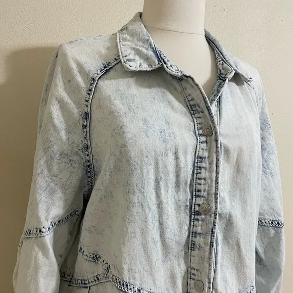 FREE PEOPLE Hannah Blue Denim Acid Washed Button Front Full Skirt Mini Dress