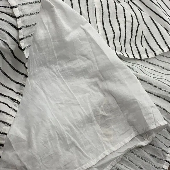 Free People Lola Embroidered Boho Striped Mini Peasant Dress Black/White Size S