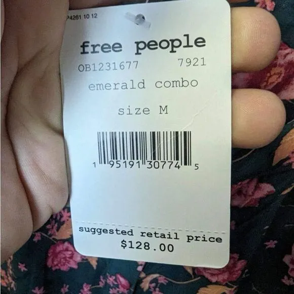 Free People NWT Flower Fields Mini Dress Emerald Button Front Flowy- Size Medium
