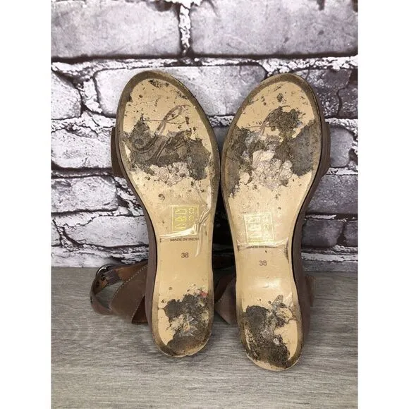 Free People Plum Taupe Suede Platform Ankle Strap Sandals Women Sz 38EU/7.5M US