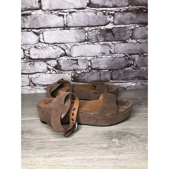 Free People Plum Taupe Suede Platform Ankle Strap Sandals Women Sz 38EU/7.5M US