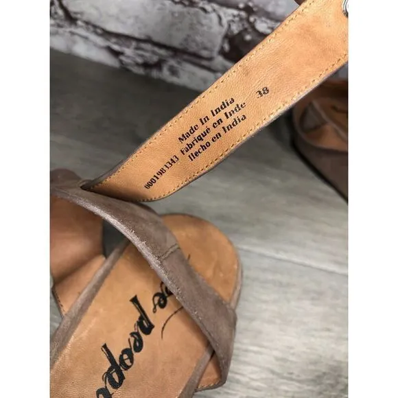 Free People Plum Taupe Suede Platform Ankle Strap Sandals Women Sz 38EU/7.5M US