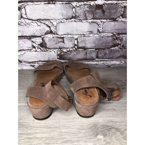 Free People Plum Taupe Suede Platform Ankle Strap Sandals Women Sz 38EU/7.5M US