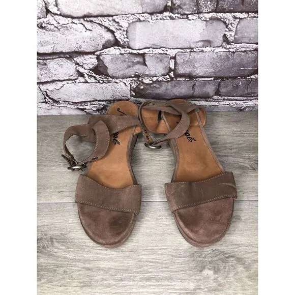 Free People Plum Taupe Suede Platform Ankle Strap Sandals Women Sz 38EU/7.5M US