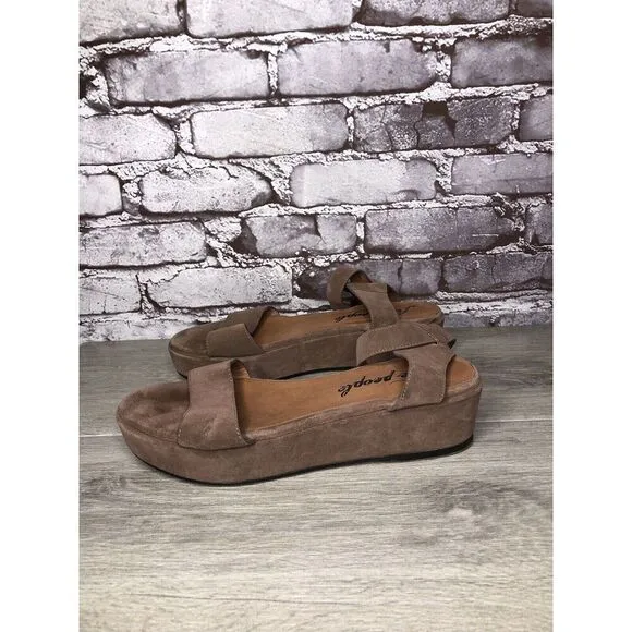 Free People Plum Taupe Suede Platform Ankle Strap Sandals Women Sz 38EU/7.5M US