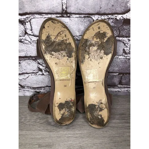 Free People Plum Taupe Suede Platform Ankle Strap Sandals Women Sz 38EU/7.5M US