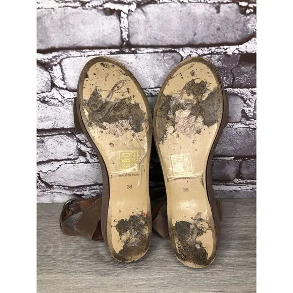 Free People Plum Taupe Suede Platform Ankle Strap Sandals Women Sz 38EU/7.5M US