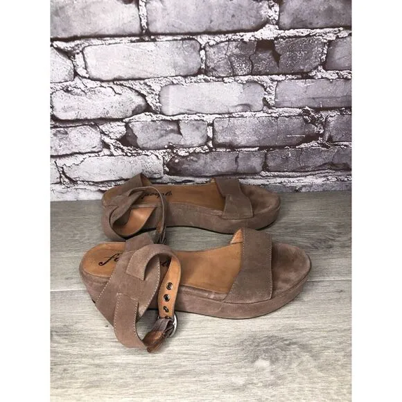 Free People Plum Taupe Suede Platform Ankle Strap Sandals Women Sz 38EU/7.5M US
