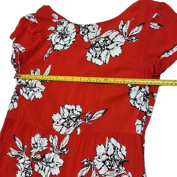 Free People Rita Tiered Flowy Midi Dress Red Floral Print Scoop Open Back S