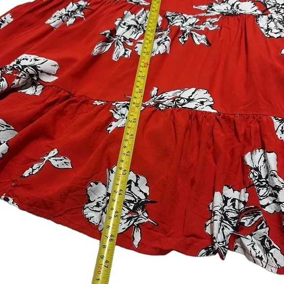 Free People Rita Tiered Flowy Midi Dress Red Floral Print Scoop Open Back S