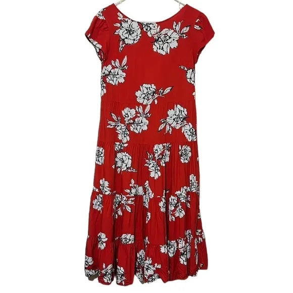 Free People Rita Tiered Flowy Midi Dress Red Floral Print Scoop Open Back S