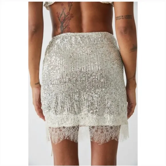 FREE PEOPLE Rush Half Slip Mini Skirt Silver Combo NWT