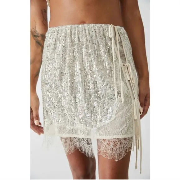 FREE PEOPLE Rush Half Slip Mini Skirt Silver Combo NWT