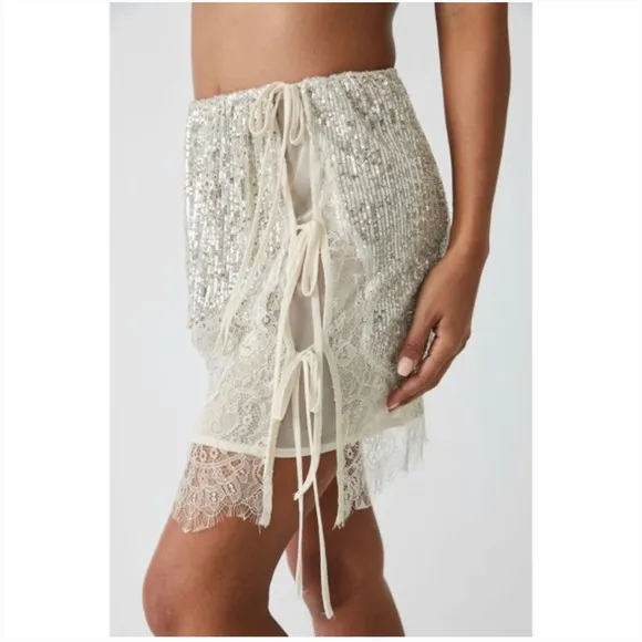 FREE PEOPLE Rush Half Slip Mini Skirt Silver Combo NWT