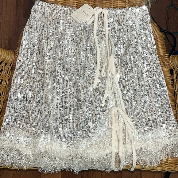 FREE PEOPLE Rush Half Slip Mini Skirt Silver Combo NWT