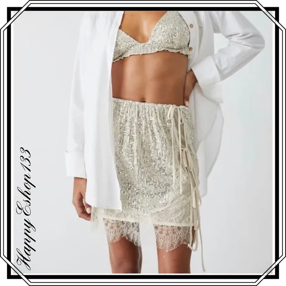 FREE PEOPLE Rush Half Slip Mini Skirt Silver Combo NWT