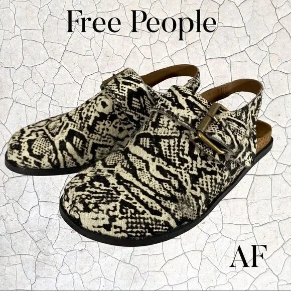 FREE PEOPLE SEATLE SLING BIG BUCKLE SANDALS BLACK &amp; WHITE NEW