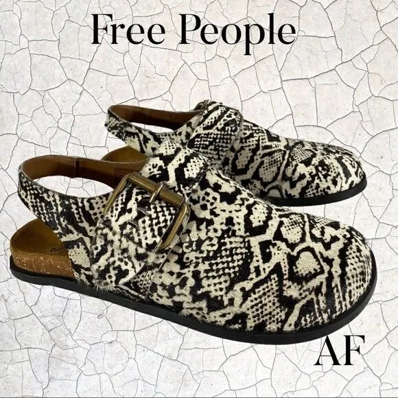 FREE PEOPLE SEATLE SLING BIG BUCKLE SANDALS BLACK &amp; WHITE NEW