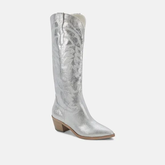 Free People Silver Suede Western Shiren Boots by Dolce Vita