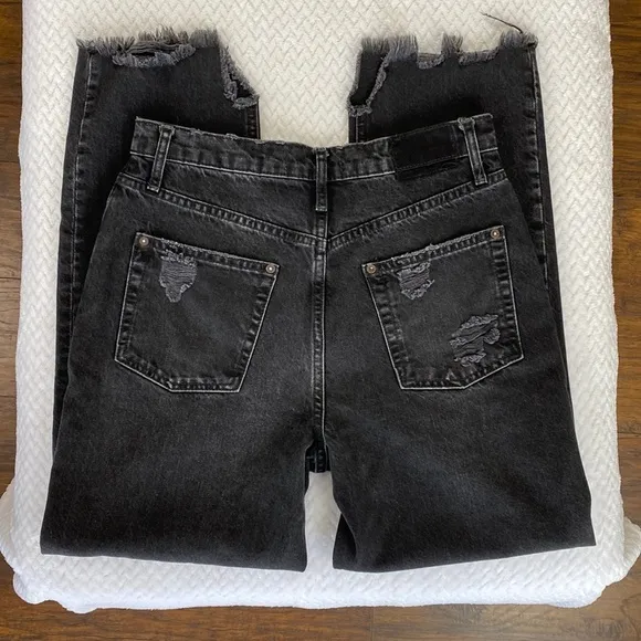 Free People We The Free Obsidian Distressed Tapered Baggy Boyfriend Jeans