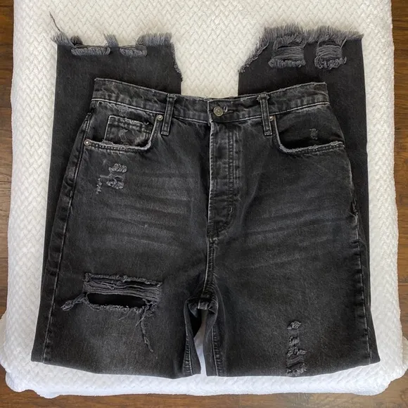 Free People We The Free Obsidian Distressed Tapered Baggy Boyfriend Jeans