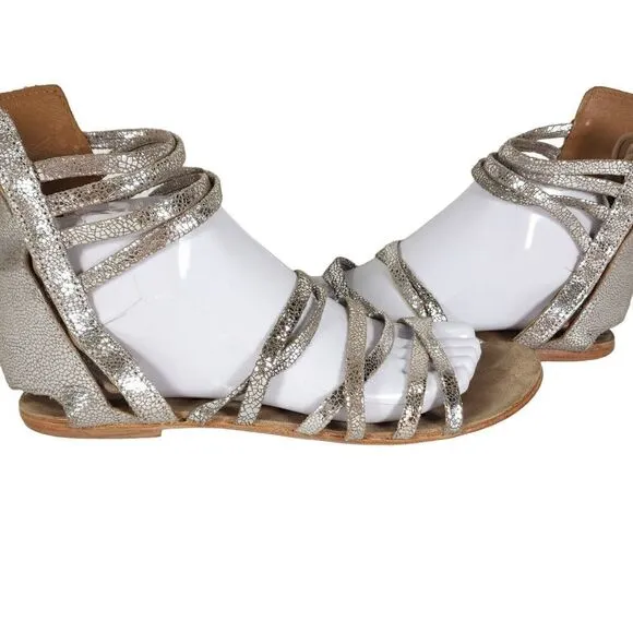 Free People Women's Juliette US7,5 EU38 Silver Metallic Lace Gladiator Sandals