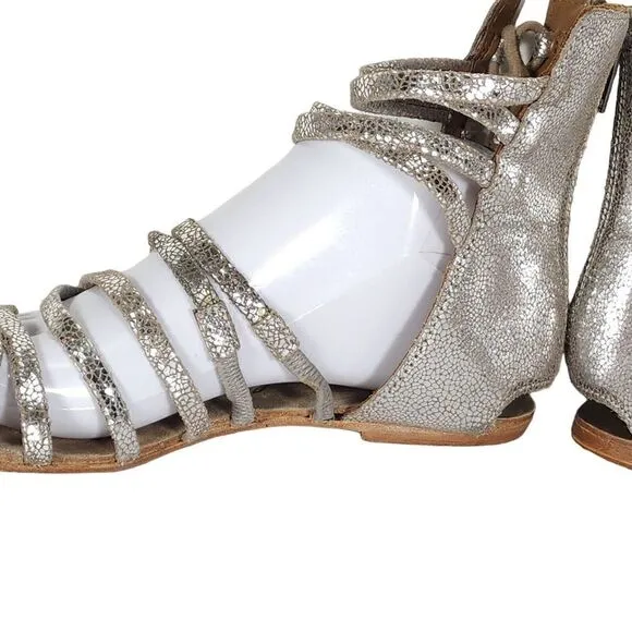 Free People Women's Juliette US7,5 EU38 Silver Metallic Lace Gladiator Sandals