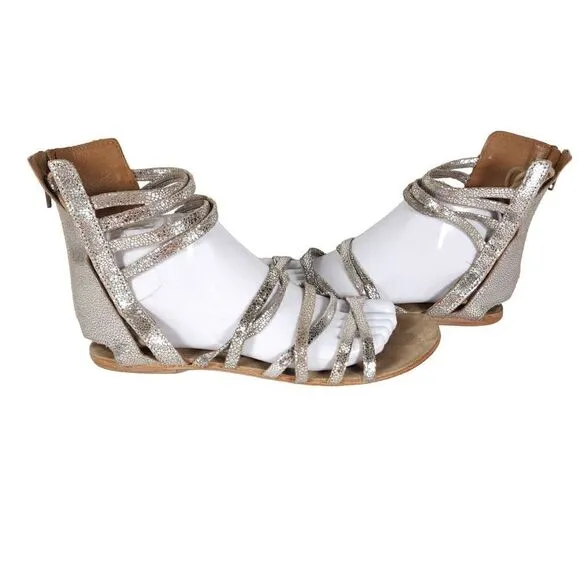 Free People Women's Juliette US7,5 EU38 Silver Metallic Lace Gladiator Sandals