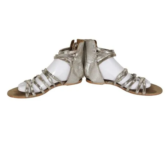Free People Women's Juliette US7,5 EU38 Silver Metallic Lace Gladiator Sandals