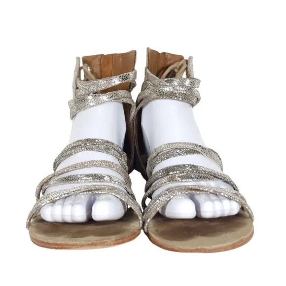 Free People Women's Juliette US7,5 EU38 Silver Metallic Lace Gladiator Sandals