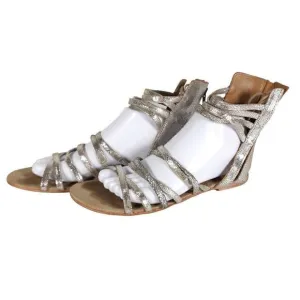 Free People Women's Juliette US7,5 EU38 Silver Metallic Lace Gladiator Sandals