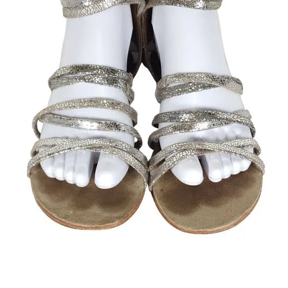 Free People Women's Juliette US7,5 EU38 Silver Metallic Lace Gladiator Sandals