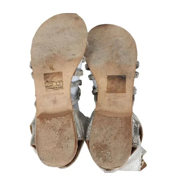 Free People Women's Juliette US7,5 EU38 Silver Metallic Lace Gladiator Sandals