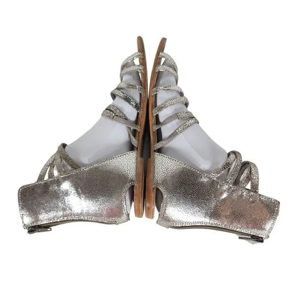 Free People Women's Juliette US7,5 EU38 Silver Metallic Lace Gladiator Sandals